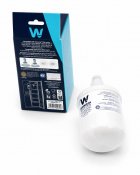 Förpackning och vattenfilter för Wpro APP100/1. Bilden visar kompatibilitetsinformation och märkning på förpackningen.
